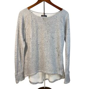 Silver Long Sleeve Sweatshirt V-notch Neckline High Low Hem Grey Size Large